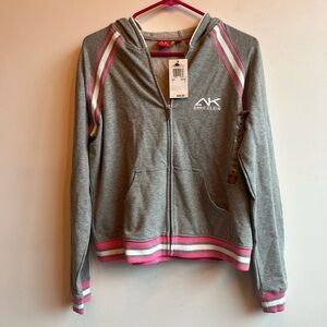 Anne Klein Gray Hoodie with Pink and White Stripes size Medium